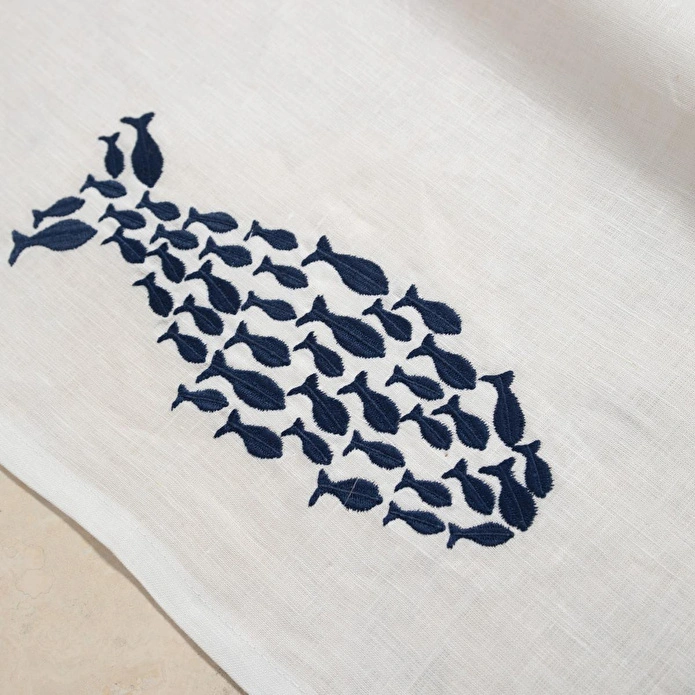 Mudo Home Fish Nakişli Keten Runner 45x130