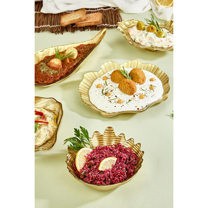 Lora Bianca 5 Parça Gold Deniz Esintisi Cam Meze Servis Tabağı Seti