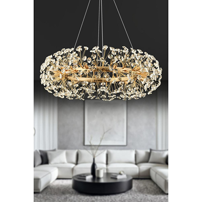 Apliqa Gloria 80'lik Gold Kristal Taşlı Modern Tasarım Salon Avize