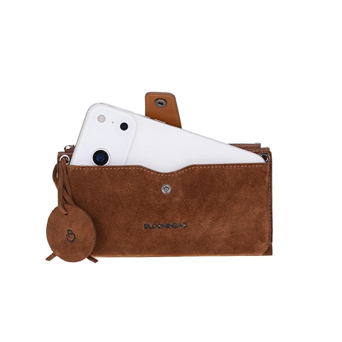 Bloominbag Camel Still Lozan Hakiki Süet Çapraz Askılı Telefon Bölmeli Cüzdan Çanta