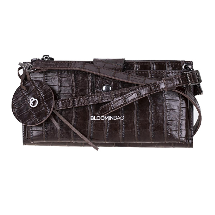 Bloominbag Mocha Croco Lozan Hakiki Süet Çapraz Askılı Telefon Bölmeli Cüzdan Çanta