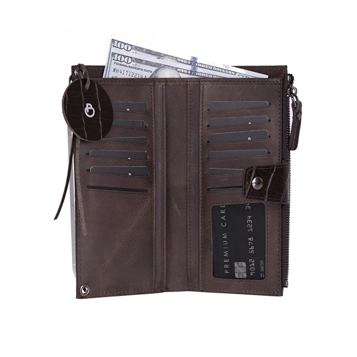 Bloominbag Mocha Croco Lozan Hakiki Süet Çapraz Askılı Telefon Bölmeli Cüzdan Çanta