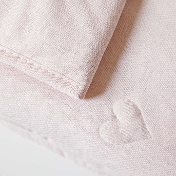 Ocean Home Textile %100 Pamuk Penye Pembe Kalp Nakışlı Çocuk Tek Kişilik Çok Amaçlı Örtü 155 X 215 Cm