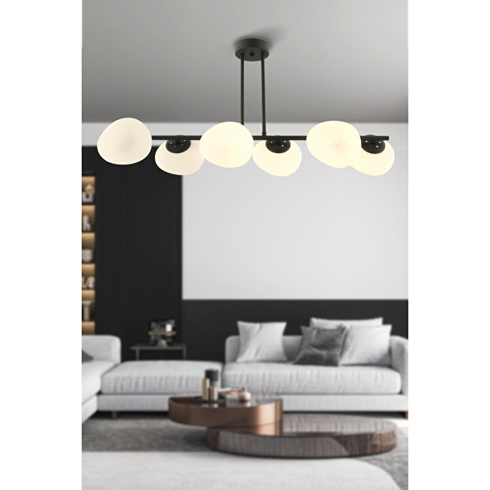 Apliqa Tristan 6'lı Sıralı Siyah Modern Yemek Masası Üstü, Salon Avize
