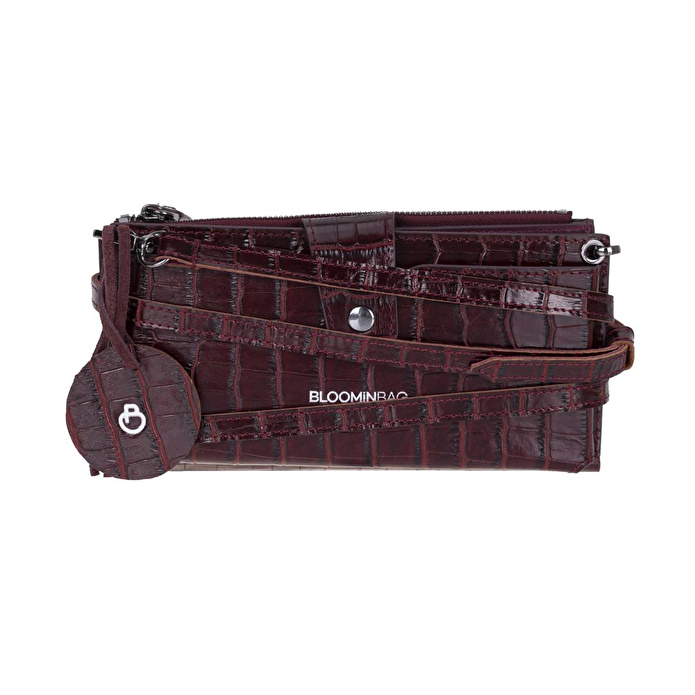 Bloominbag Burgundy Croco Lozan Hakiki Süet Çapraz Askılı Telefon Bölmeli Cüzdan Çanta