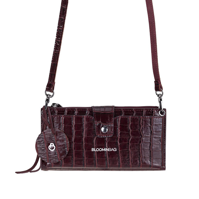 Bloominbag Burgundy Croco Lozan Hakiki Süet Çapraz Askılı Telefon Bölmeli Cüzdan Çanta