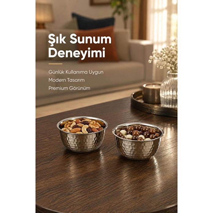 Vienev Paslanmaz Metal 2'li Çerezlik Kase Takımı - 9,5x6 Cm Lüks Sunum Ve Sosluk Seti