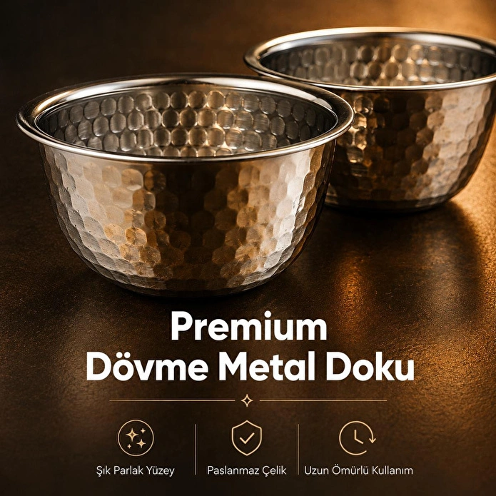 Vienev Paslanmaz Metal 2'li Çerezlik Kase Takımı - 9,5x6 Cm Lüks Sunum Ve Sosluk Seti