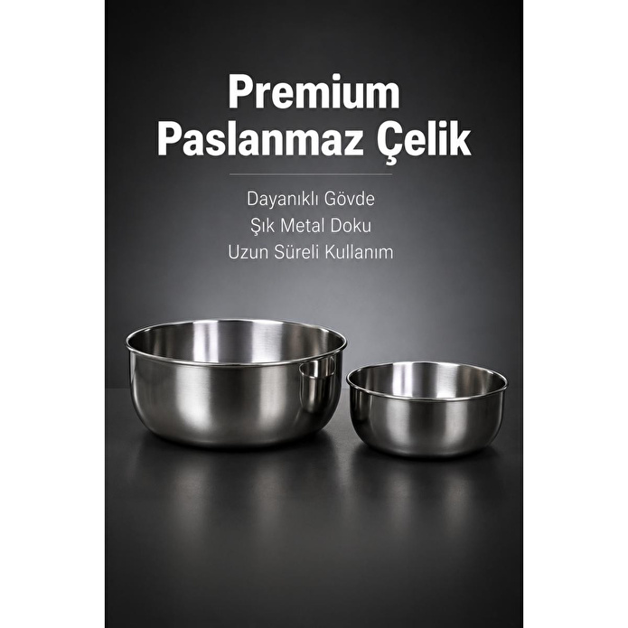 Vienev 2'li Paslanmaz Çelik Karıştırma Kabı Seti - 1200-2500 Ml Metal Kase Takımı