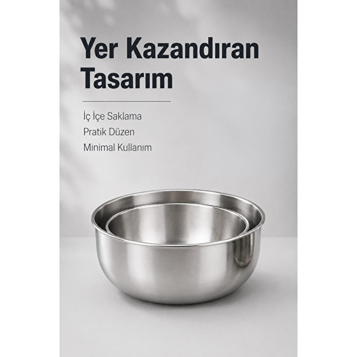 Vienev 2'li Paslanmaz Çelik Karıştırma Kabı Seti - 1200-2500 Ml Metal Kase Takımı