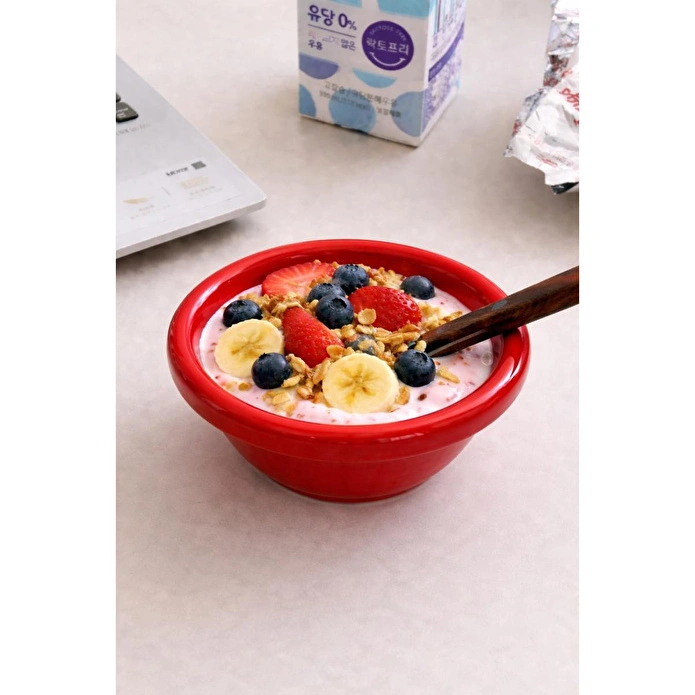 Beige & Stone Seramik Donut Dondurma Bowl Kahvaltılık Tatlı Salata Kase Kırmızı
