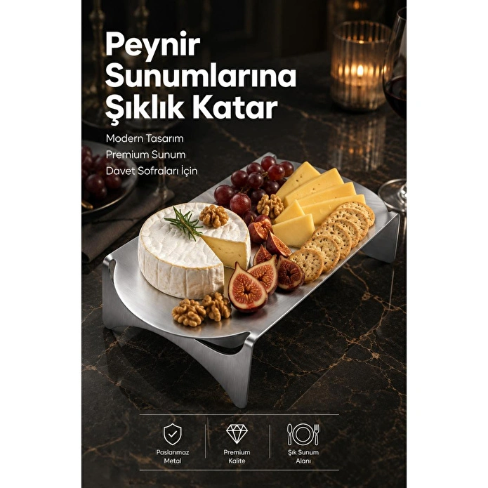 Vienev Paslanmaz Metal Bükülebilir Ayaklı Sunumluk - Dekoratif Sunum Tablası