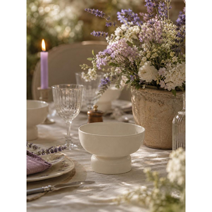 Beige & Stone Seramik Ayaklı Sunum Kasesi 19 Cm Meyve Salata Kasesi Dekoratif Servis Ve Sunumluk
