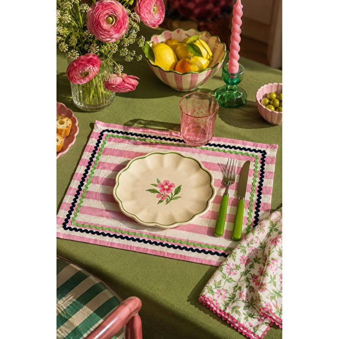 Beige & Stone Pembe Çizgili Açık Yeşil - Lacivert Biyeli Amerikan Servisi 2'li Set 33x44 Cm Sofra Ve Masa Düzeni Dekoru