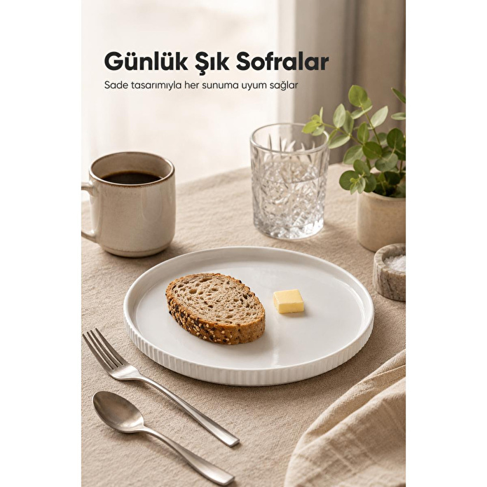 Vienev 2 Parça 24 Cm Porselen Servis Tabağı Seti - Modern Çizgili Yuvarlak Sunum Tabağı