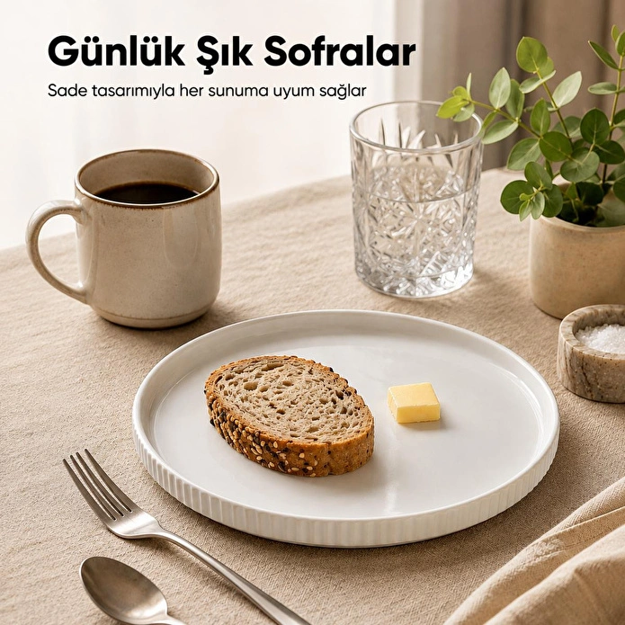 Vienev 2 Parça 24 Cm Porselen Servis Tabağı Seti - Modern Çizgili Yuvarlak Sunum Tabağı
