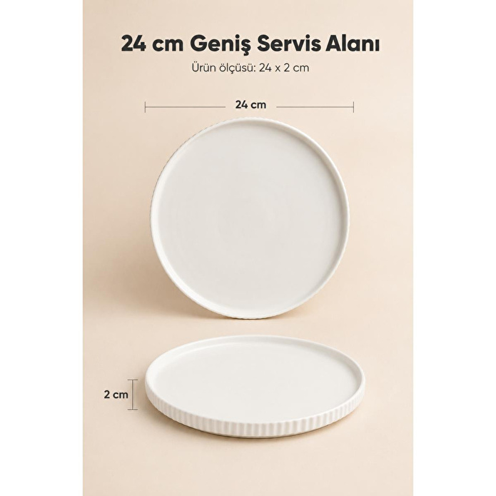 Vienev 2 Parça 24 Cm Porselen Servis Tabağı Seti - Modern Çizgili Yuvarlak Sunum Tabağı