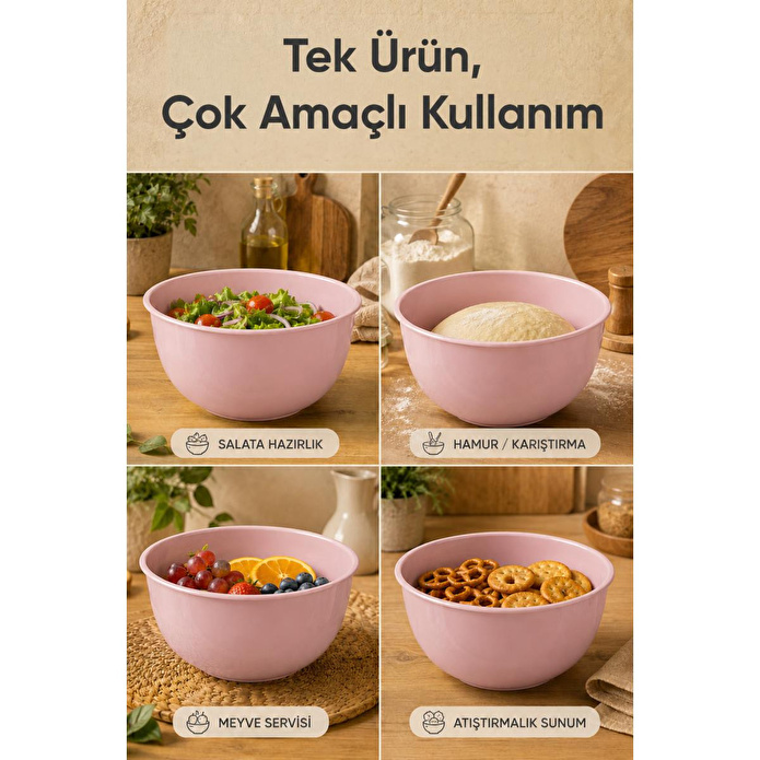 Vienev 8'li Karıştırma Ve Hazırlama Kabı Seti Pembe - 1l 1.5l 2.3l 3.3l