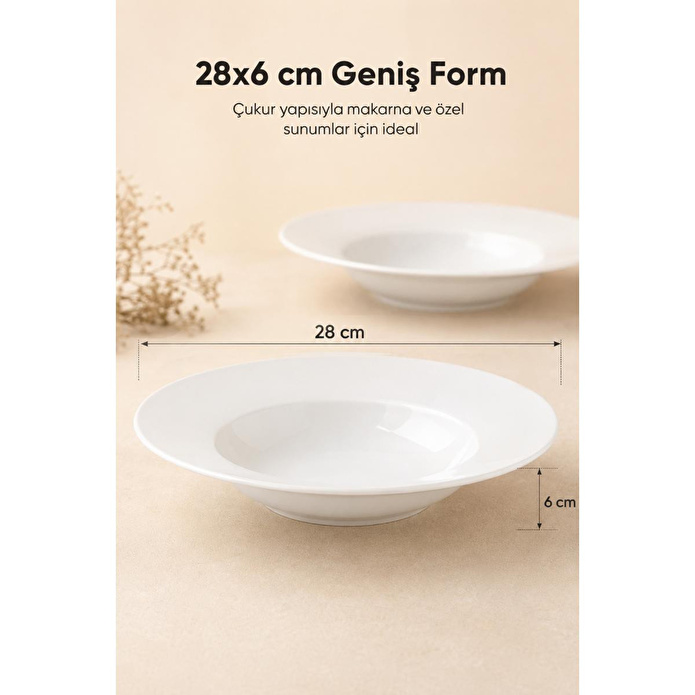 Vienev 2'li Porselen Çukur Makarna Tabağı 28 Cm
