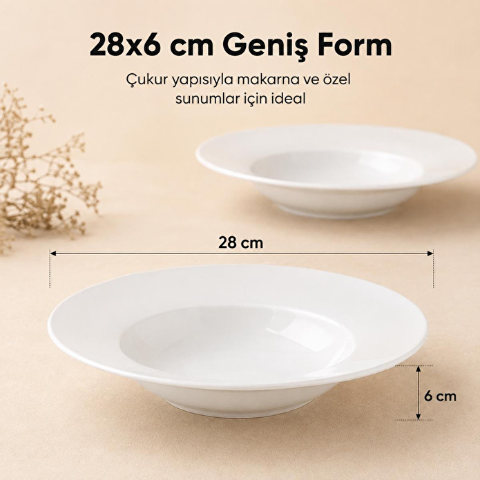 Vienev 2'li Porselen Çukur Makarna Tabağı 28 Cm