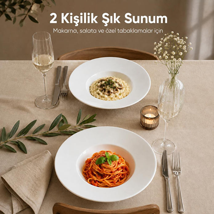 Vienev 2'li Porselen Çukur Makarna Tabağı 28 Cm