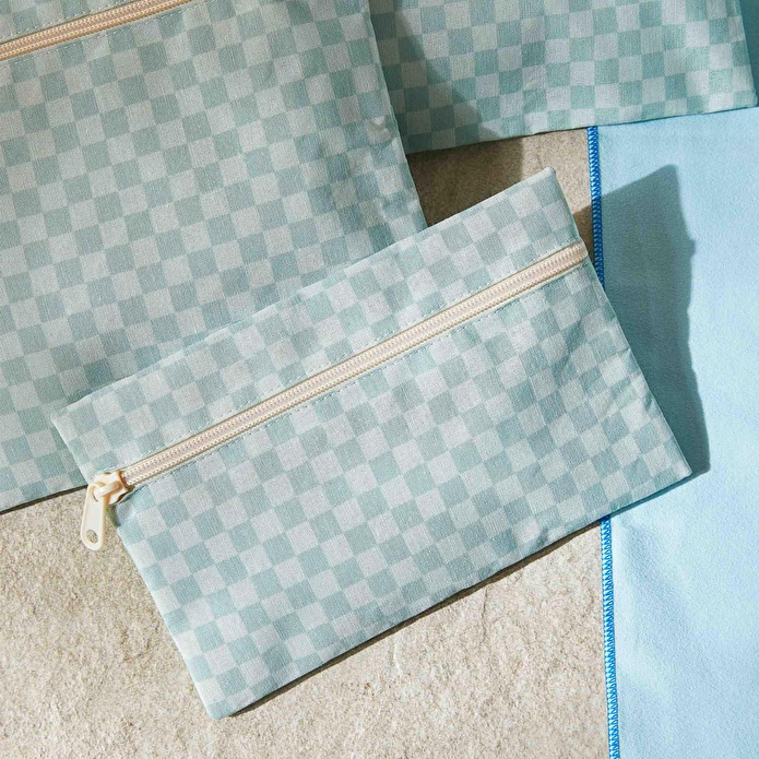 Ocean Home Textile 5'li Su Geçirmez Pvc Astarlı Mint Dama Desen Islak Kuru Çanta Seti 20 X 13 / 24 X 20 / 30 X 24 / 28 X 30 / 30 X