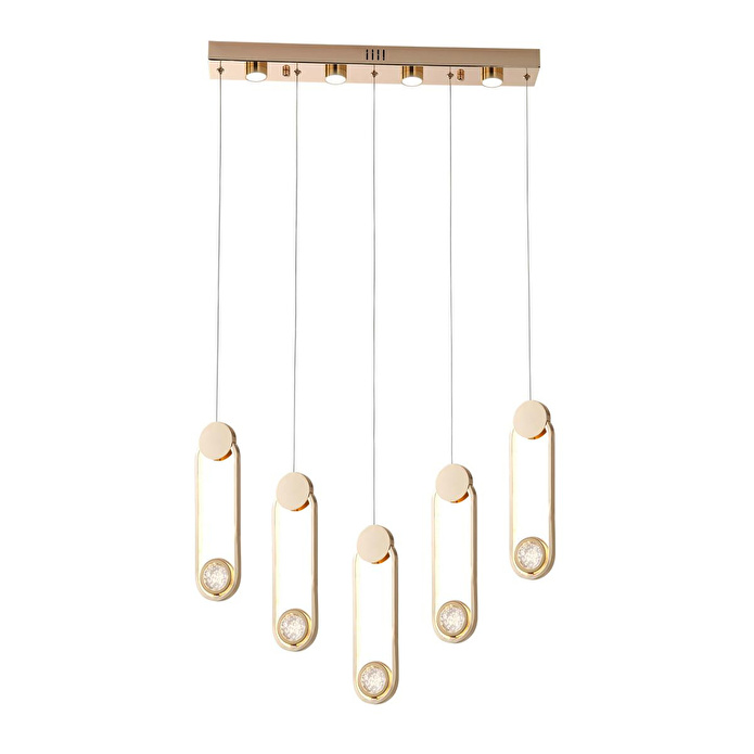 Apliqa Beckett 5'li Sıralı Kristal Top Başlıklı Gold Sarkıt Led Avize