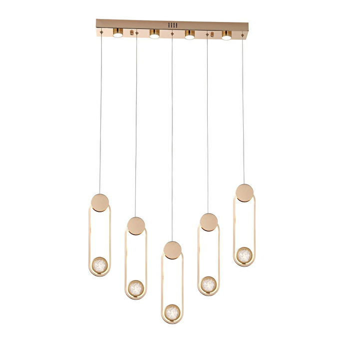 Apliqa Beckett 5'li Sıralı Kristal Top Başlıklı Gold Sarkıt Led Avize