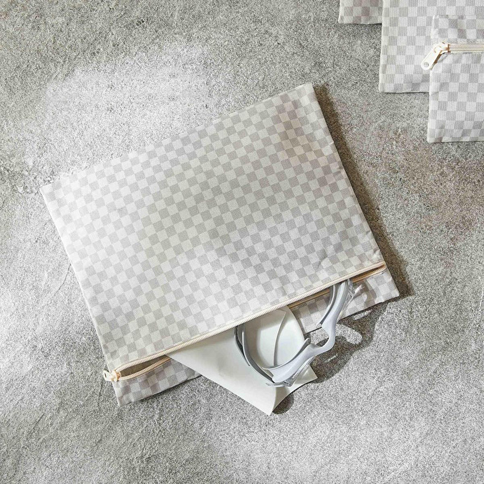 Ocean Home Textile 5'li Su Geçirmez Pvc Astarlı Gri Dama Desen Islak Kuru Çanta Seti 20 X 13 / 24 X 20 / 30 X 24 / 28 X 30 / 30 X