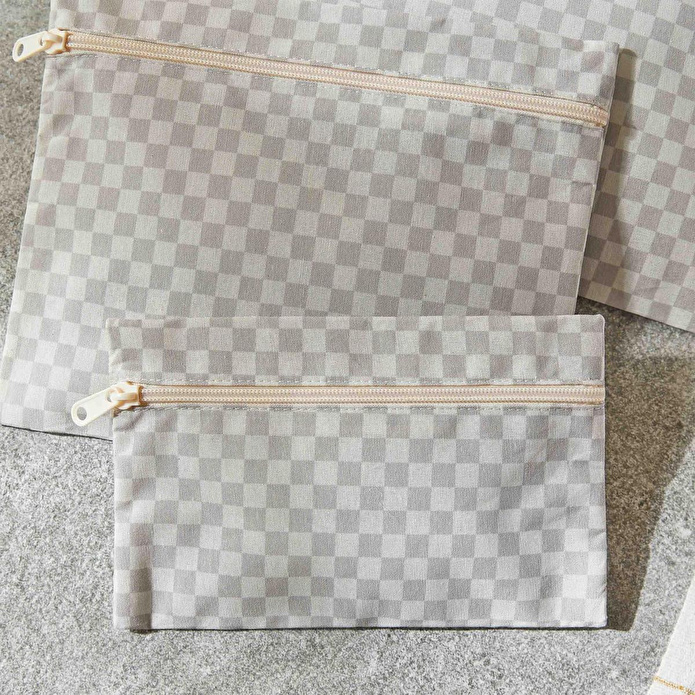 Ocean Home Textile 5'li Su Geçirmez Pvc Astarlı Gri Dama Desen Islak Kuru Çanta Seti 20 X 13 / 24 X 20 / 30 X 24 / 28 X 30 / 30 X