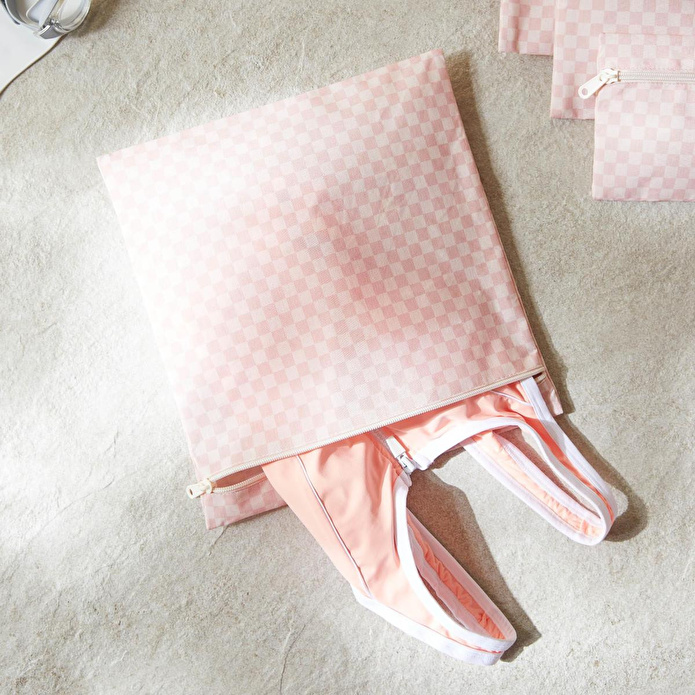 Ocean Home Textile 5'li Su Geçirmez Pvc Astarlı Pembe Dama Desen Islak Kuru Çanta Seti 20 X 13 / 24 X 20 / 30 X 24 / 28 X 30 / 30