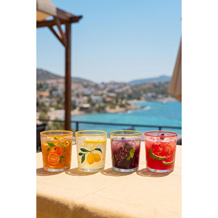 Rakle Juicy Meyve Desenli 4'lü Su Bardağı Seti 380 Cc