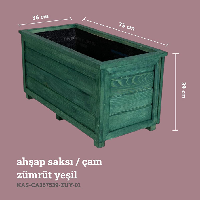 Kaf Ahşap Dekoratif Ahşap Saksı Uzun - Z.Yeşil