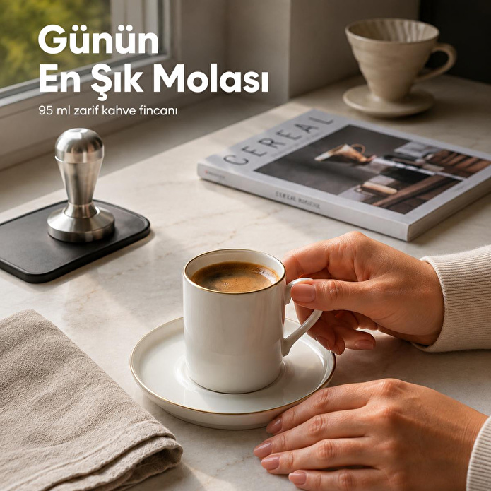 Vienev Porselen Altın Yaldızlı 6 Kişilik Kahve Fincanı Takımı Seti 12 Parça
