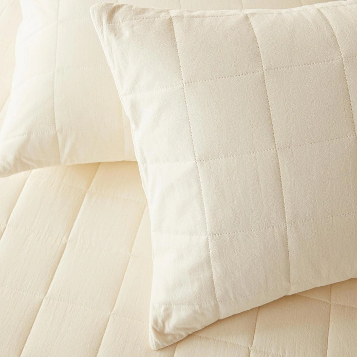 Ocean Home Textile %100 Pamuk Kumaş Kapitoneli Ekru Çok Amaçlı Çift Kişilik Yatak Örtüsü Seti 1 Adet 250 X 230 / 2 Adet 50 X 70 Cm