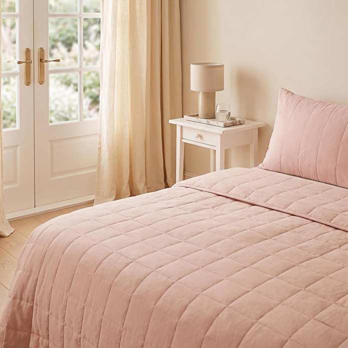 Ocean Home Textile %100 Pamuk Kumaş Kapitoneli Pembe Çok Amaçlı Tek Kişilik Yatak Örtüsü Seti 1 Adet 180 X 230 / 1 Adet 50 X 70 Cm