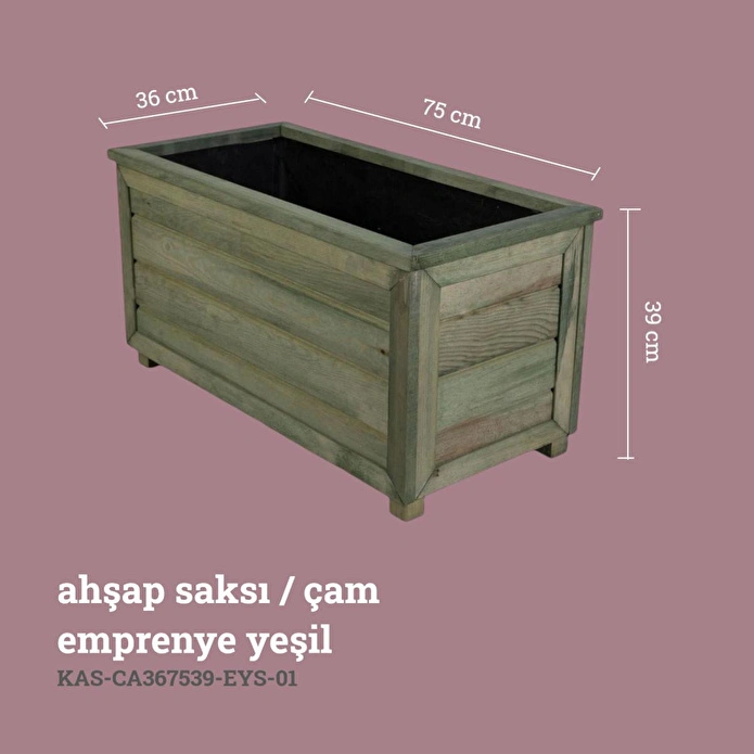 Kaf Ahşap Dekoratif Ahşap Saksı Uzun - E. Yeşil