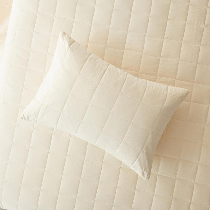 Ocean Home Textile %100 Pamuk Kumaş Kapitoneli Ekru Çok Amaçlı Tek Kişilik Yatak Örtüsü Seti 1 Adet 180 X 230 / 1 Adet 50 X 70 Cm