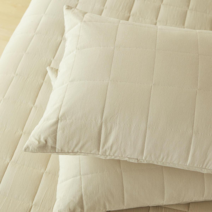 Ocean Home Textile %100 Pamuk Kumaş Kapitoneli Bej Çok Amaçlı Çift Kişilik Yatak Örtüsü Seti 1 Adet 250 X 230 / 2 Adet 50 X 70 Cm