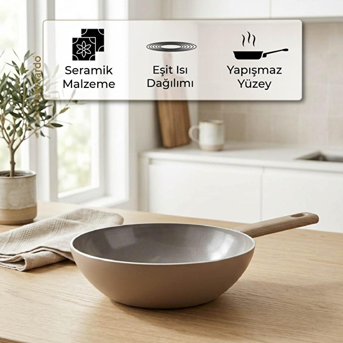 Bernardo Natura Seramik Wok Tava Kahverengi 24cm