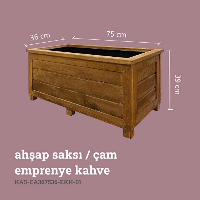 Kaf Ahşap Dekoratif Ahşap Saksı Uzun - E. Kahverengi