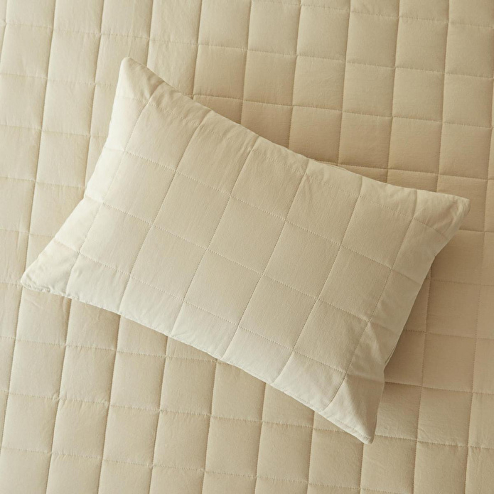 Ocean Home Textile %100 Pamuk Kumaş Kapitoneli Bej Çok Amaçlı Tek Kişilik Yatak Örtüsü Seti 1 Adet 180 X 230 / 1 Adet 50 X 70 Cm