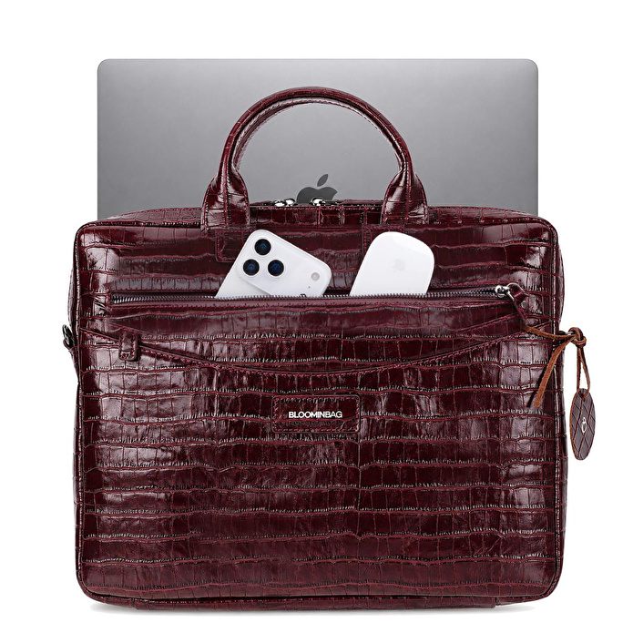 Bloominbag Burgundy Croco Hakiki Deri 15-16 Inç Macbook/laptop Çantası