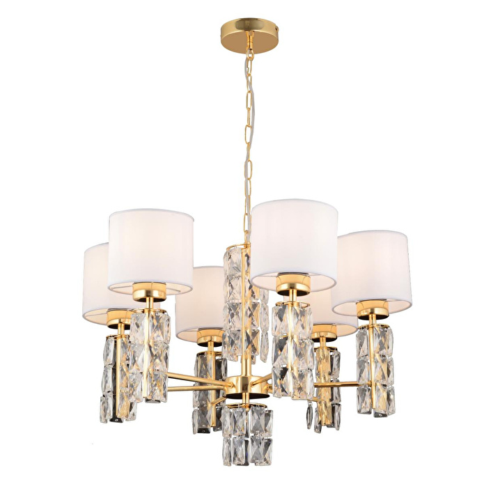 Apliqa Darell 6'lı Beyaz Şapkalı Gold Kristalli Taşlı Modern Tasarım Kristal Salon Avize