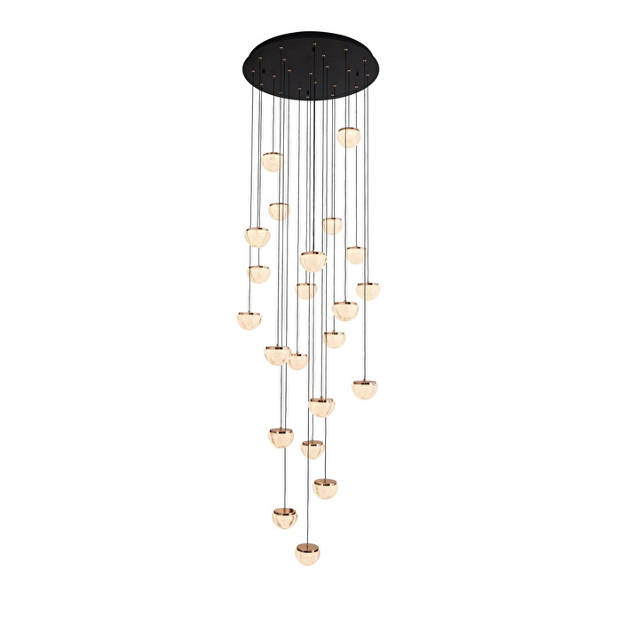 Apliqa Derem 22'li Siyah Gold 200 Watt Yuvarlak Kristal Taşlı Salon Led Sarkıt Avize