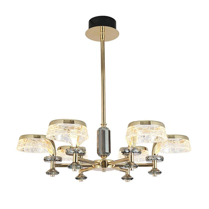 Apliqa Ekerd 6'lı Gold 50 Watt Yuvarlak Kristalli Modern Sarkıt Salon Led Avize