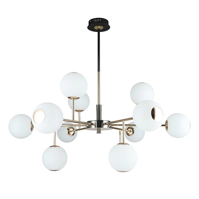 Apliqa Sofia 12'li Siyah Gold 100 Watt Yuvarlak Modern Oturma Odası, Salon Avize