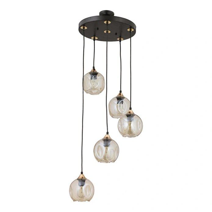 Apliqa Karya 5li Yuvarlak Siyah Gold Modern Sarkıt Genç Odası Yatak Odası Retro Salon Avize