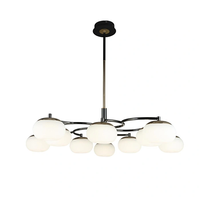 Apliqa Pura 10'lu Siyah Gold 100 Watt Yuvarlak Modern Oturma Odası, Salon Avize