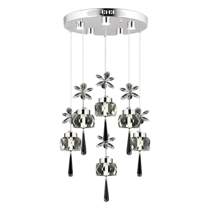 Apliqa Amaris 6'lı Yuvarlak 3 Renkli 79 Watt Krom Kelebek Led Avize Kristal Ledli Modern Oturma Odası Büyük Salon Sarkıt Avize